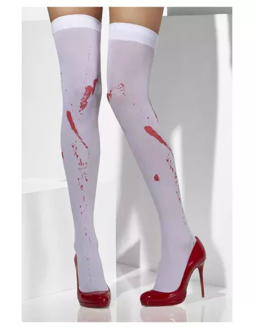 Photo du produit Bas opaques blancs avec tâches de sang femme