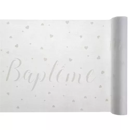 Photo du produit Chemin de table intissé Baptême blanc 30 cm x 5 m