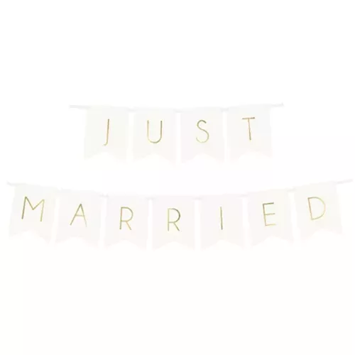 Photo du produit Guirlande en carton just married blanche et dorée 15 x 155 cm