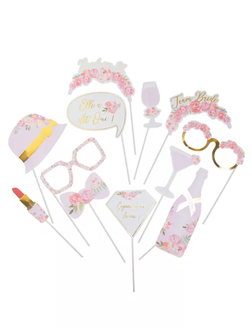 Photo du produit Kit photobooth 12 accessoires EVJF Fleuri