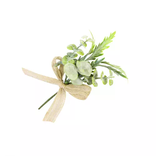 Photo du produit Mini bouquet feuillages avec ruban toile 15 x 8 cm