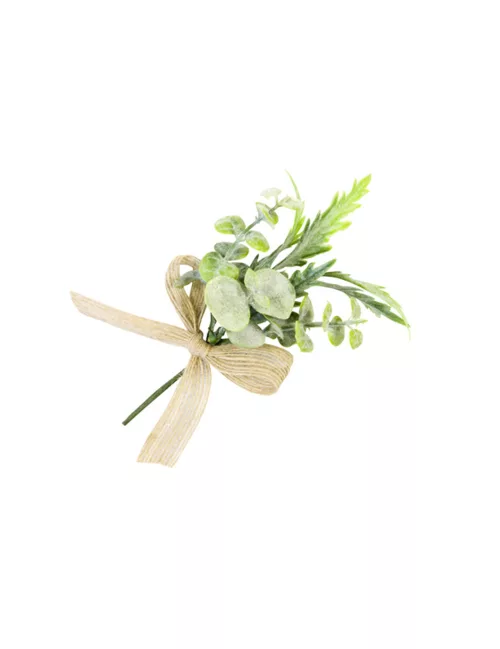 Photo du produit Mini bouquet feuillages avec ruban toile 15 x 8 cm