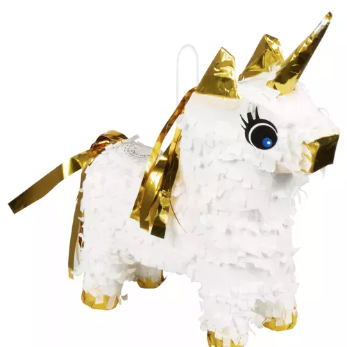 Photo du produit Mini piñata licorne blanc et or 21 x 17 cm