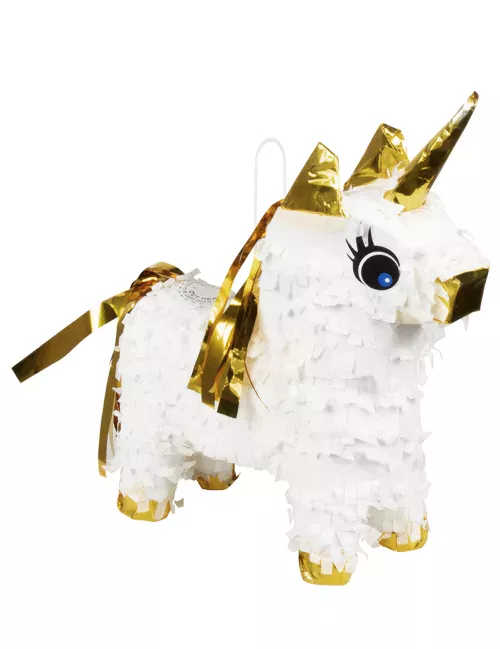 Photo du produit Mini piñata licorne blanc et or 21 x 17 cm