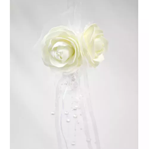 Photo du produit Suspension boule de roses blanches avec perles 44 x 11 cm