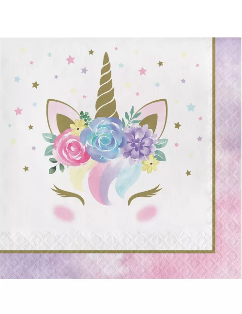 Photo du produit 16 Serviettes en papier licorne féerique blanches 33 x 33 cm