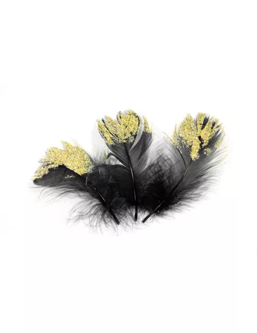 Photo du produit 20 Plumes pailletées noires et dorées pailletées 7,5 cm