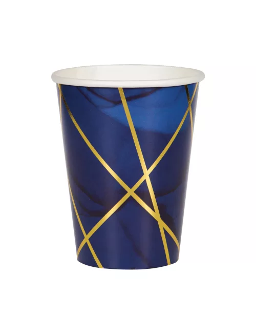 Photo du produit 8 Gobelets en carton marbre bleus et dorés 355 ml