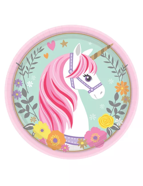 Photo du produit 8 Petites assiettes en carton jolie licorne magique 18 cm