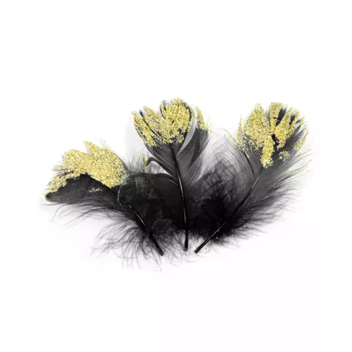 Photo du produit 20 Plumes pailletées noires et dorées pailletées 7,5 cm