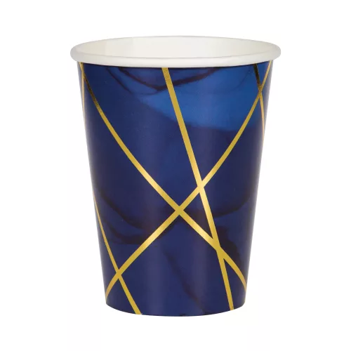 Photo du produit 8 Gobelets en carton marbre bleus et dorés 355 ml