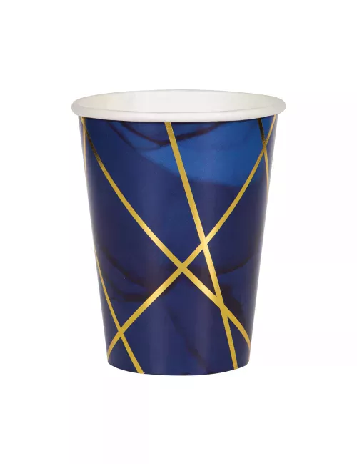 Photo du produit 8 Gobelets en carton marbre bleus et dorés 355 ml