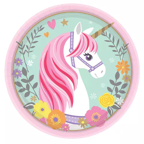 Photo du produit 8 Petites assiettes en carton jolie licorne magique 18 cm