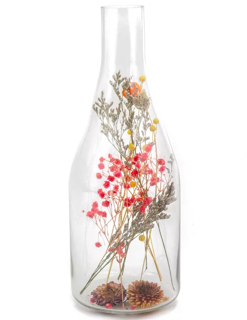 Photo du produit Bouteille avec fleurs séchées colorées 12 x 32 cm