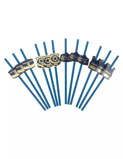 Photo du produit 12 Pailles police marine et or 19,5 cm