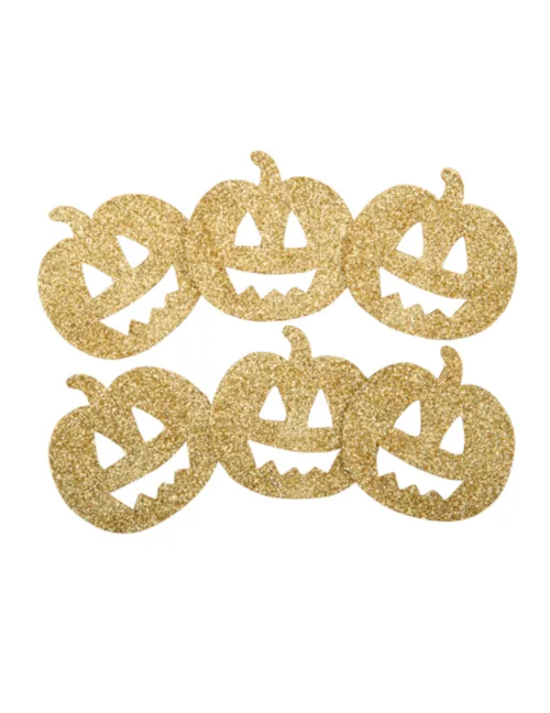 Photo du produit 6 Confettis de table citrouilles à paillettes dorées 5 cm