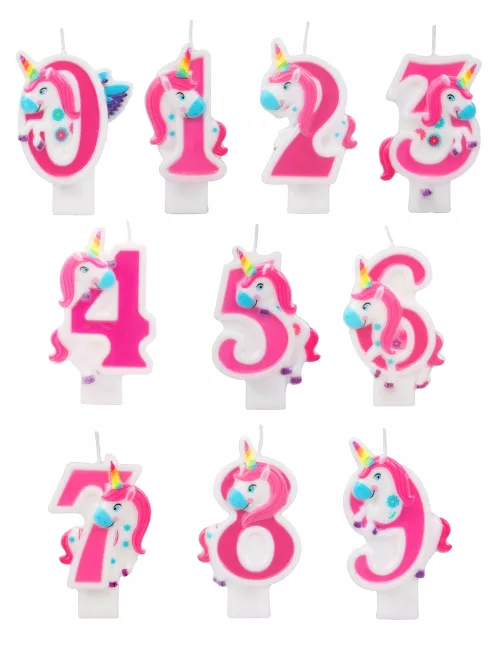 Photo du produit Bougie chiffre rose licorne 14 cm