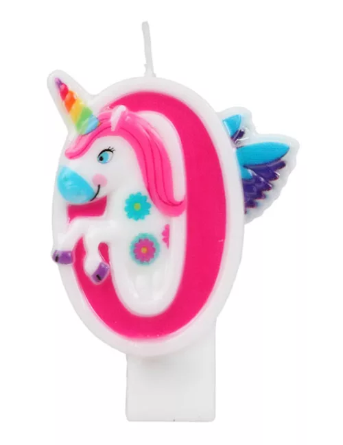 Photo du produit Bougie chiffre rose licorne 14 cm