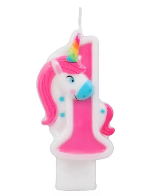 Photo du produit Bougie chiffre rose licorne 14 cm