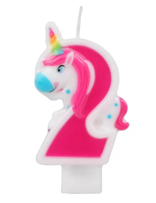 Photo du produit Bougie chiffre rose licorne 14 cm