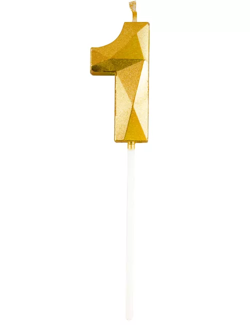 Photo du produit Bougie chiffre dorée effet diamant 5 cm