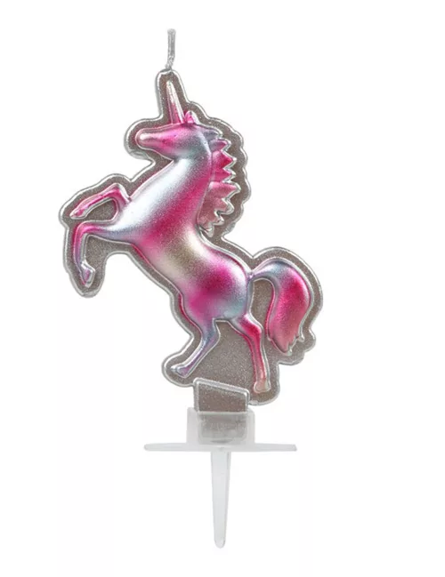 Photo du produit Bougie jolie licorne rose et argent 16 x 9 cm