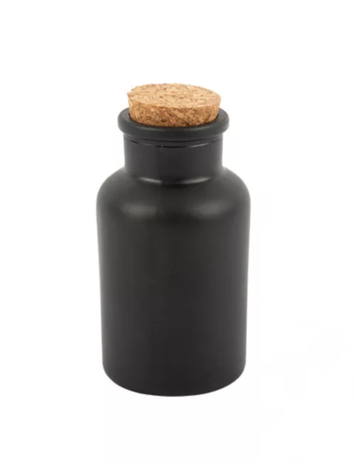 Photo du produit Bouteille apothicaire noire mat avec bouchon liège 11 cm 125 ml