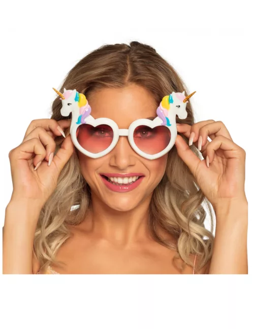 Photo du produit Lunettes coeurs blanches avec licornes adulte