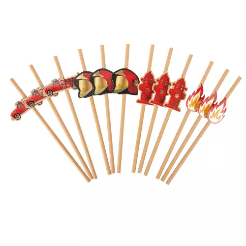 Photo du produit 12 Pailles pompier kraft et rouges 19,5 cm