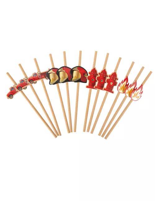 Photo du produit 12 Pailles pompier kraft et rouges 19,5 cm