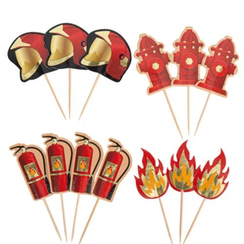 Photo du produit 12 Pics pompier rouge et or 8 cm