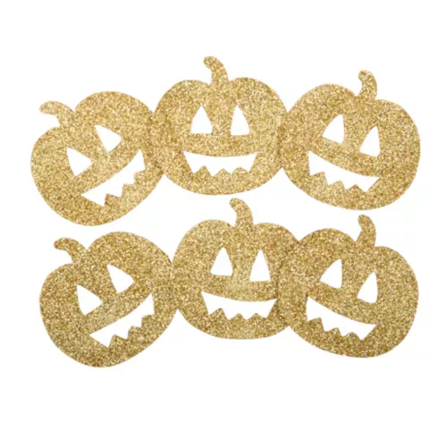 Photo du produit 6 Confettis de table citrouilles à paillettes dorées 5 cm