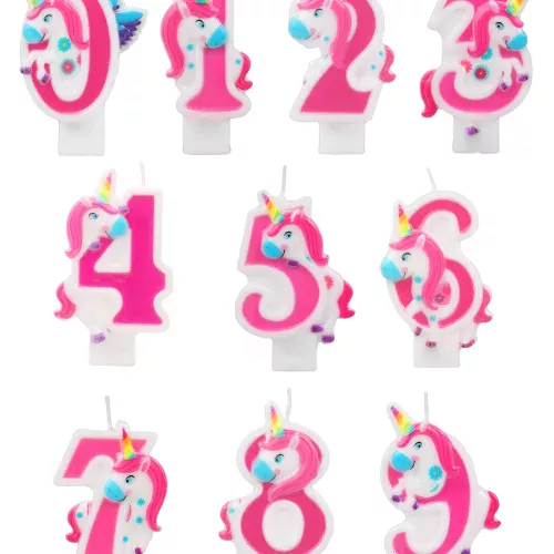 Photo du produit Bougie chiffre rose licorne 14 cm