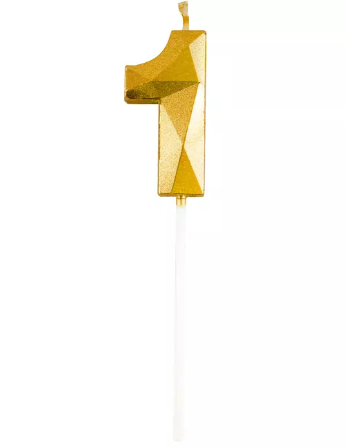 Photo du produit Bougie chiffre dorée effet diamant 5 cm