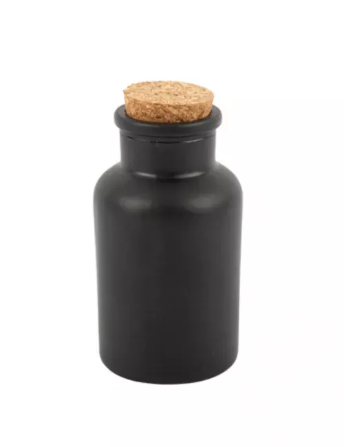 Photo du produit Bouteille apothicaire noire mat avec bouchon liège 11 cm 125 ml