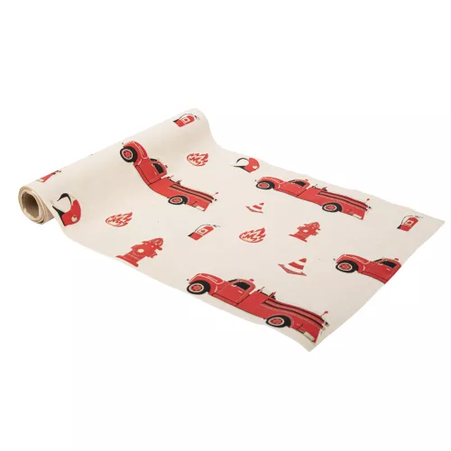 Photo du produit Chemin de table en suédine pompier rouge et or 28 cm x 3 m
