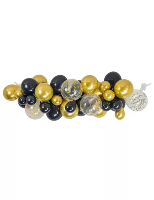 Photo du produit Kit arche de 34 ballons Halloween noir, or et transparent avec chauve-souris