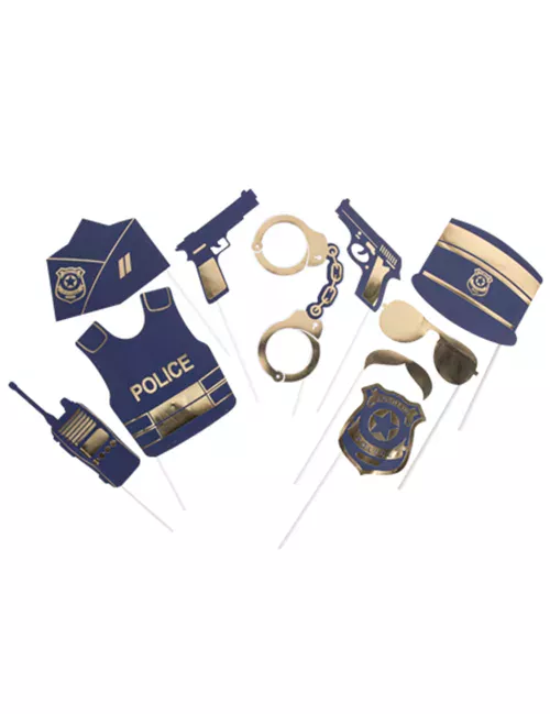 Photo du produit Kit photobooth police marine et or 10 pièces