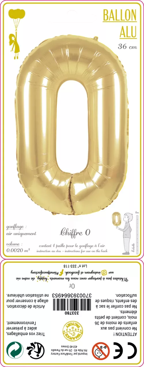 BALLON MYLAR CHIFFRE 0 OR 36CM – Image 2