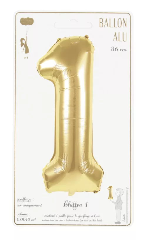 BALLON MYLAR CHIFFRE 1 OR 36CM – Image 2