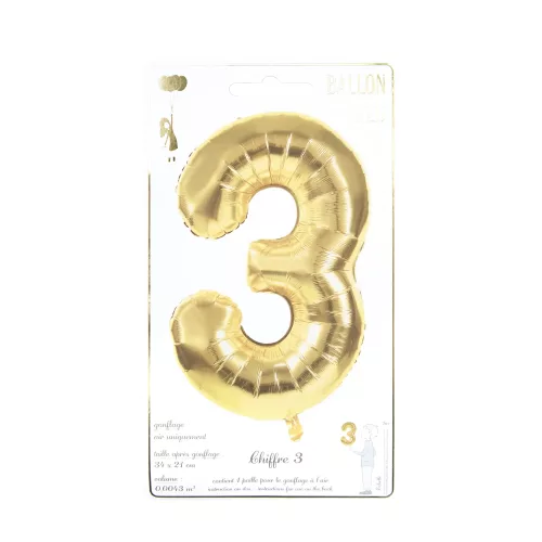 BALLON MYLAR CHIFFRE 3 OR 36CM – Image 2