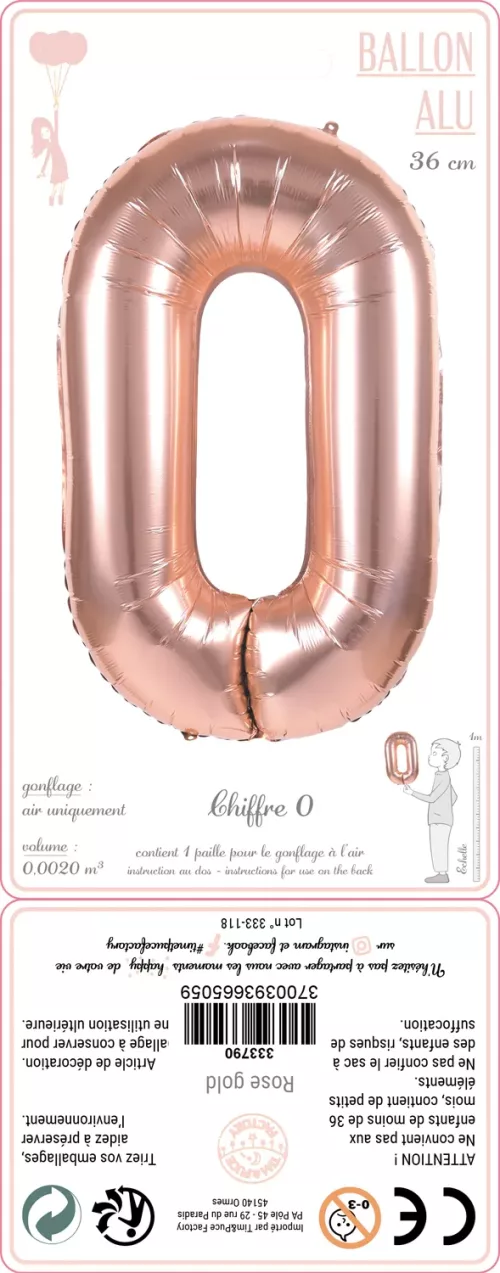 BALLON MYLAR CHIFFRE 0 ROSE GOLD 36CM – Image 2
