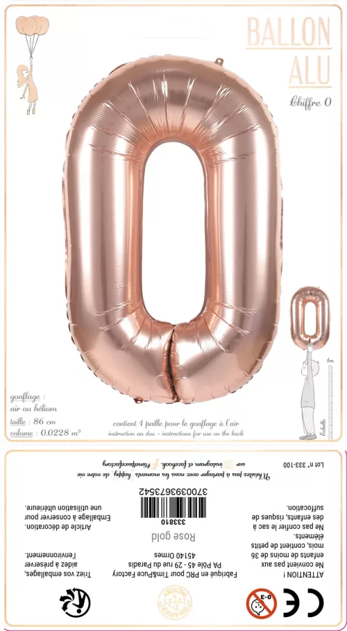 BALLON MYLAR CHIFFRE 0 ROSE GOLD 86CM – Image 2