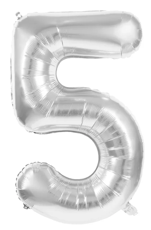 BALLON MYLAR CHIFFRE 5 ARGENT 86CM