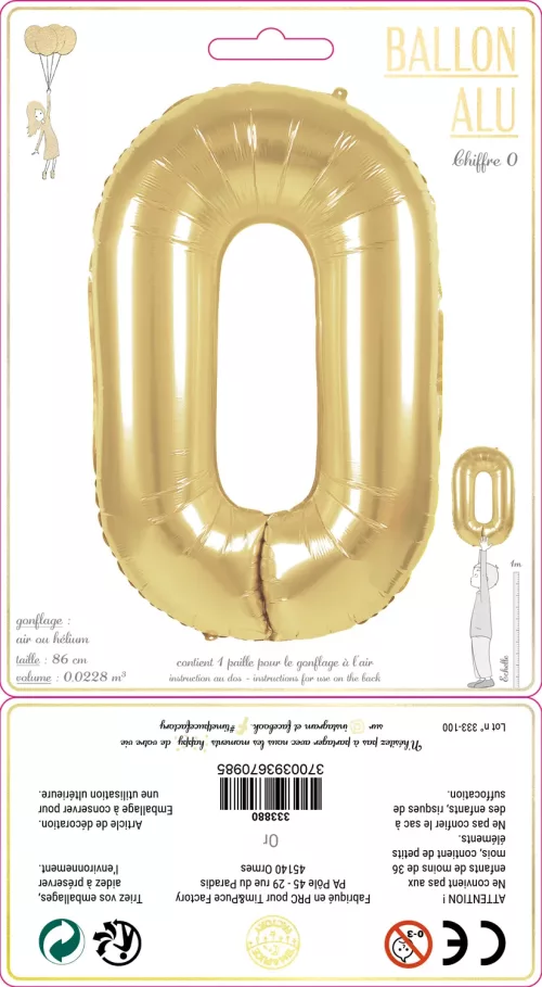BALLON MYLAR CHIFFRE 0 OR 86CM – Image 2