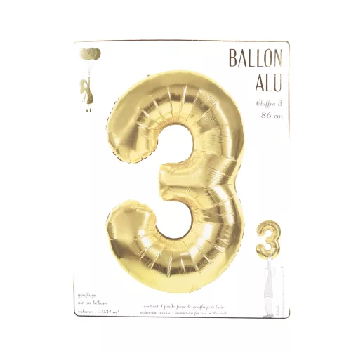 BALLON MYLAR CHIFFRE 3 OR 86CM – Image 3
