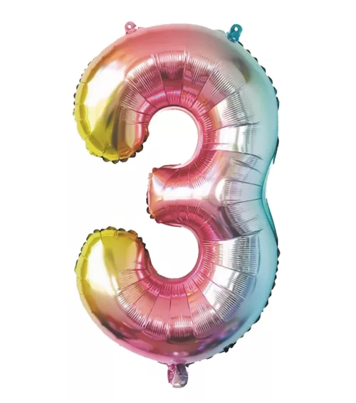 BALLON MYLAR CHIFFRE 3 IRISE PASTEL 36CM