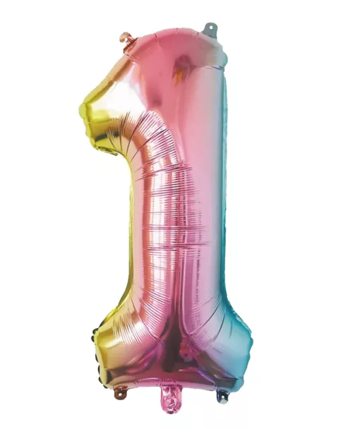 BALLON MYLAR CHIFFRE 1 IRISE PASTEL 86CM