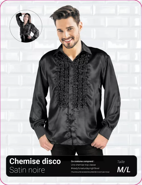 CHEMISE DISCO SATIN NOIR – Image 2