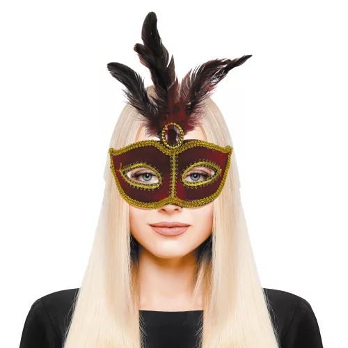 MASQUE ROUGE AVEC PLUMES – Image 2